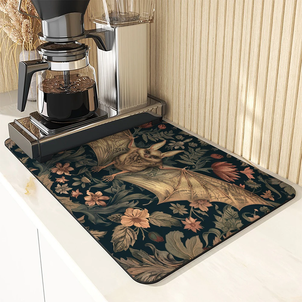 Coffee Cup Drying Mat William Morris Non-slip Absorbent Mat Diatoms Tableware Kitchen Counter Drain Mat Coffee Bar Drain Mats