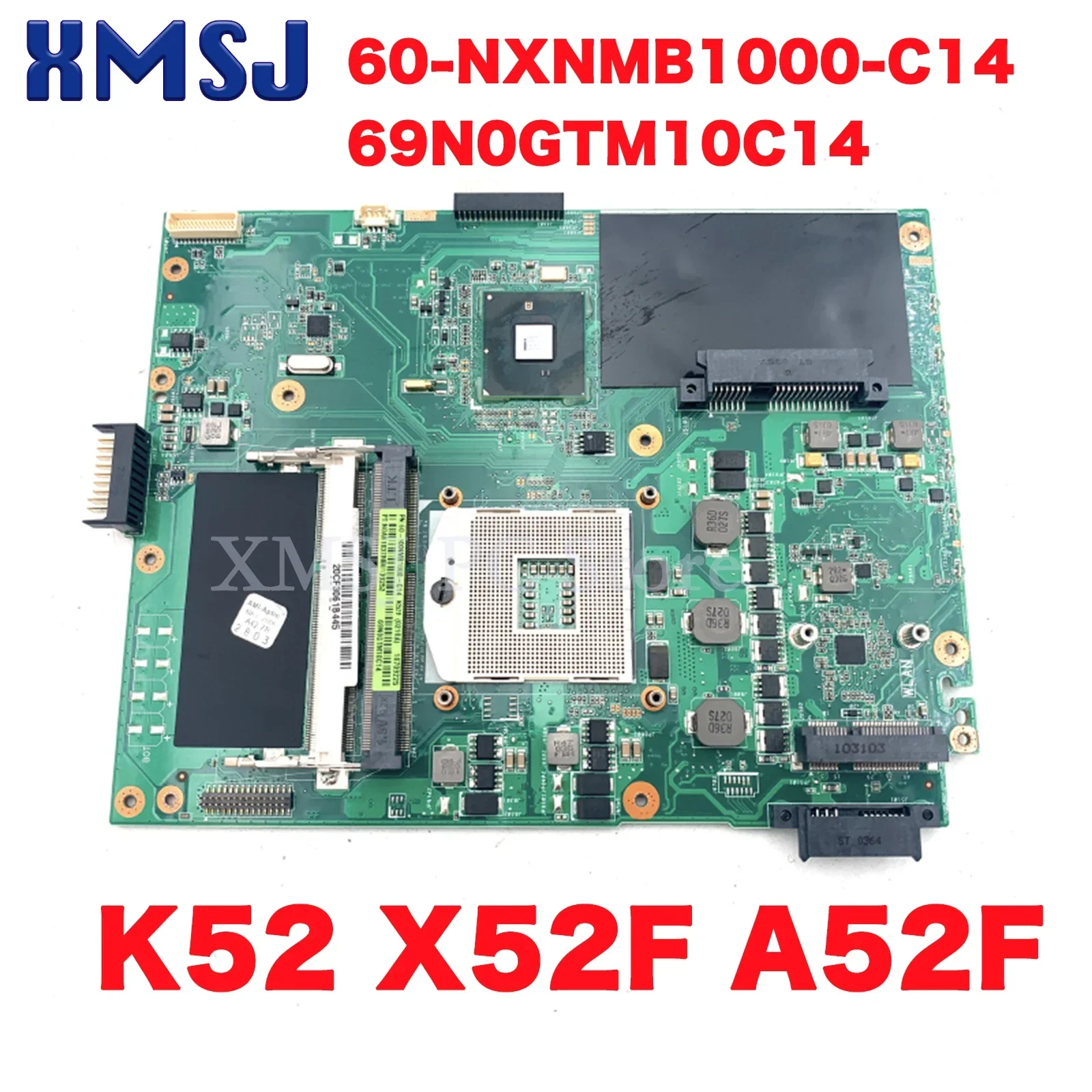 

XMSJ For Asus K52 X52F A52F P52F Laptop Motherboard 60-NXNMB1000-C14 69N0GTM10C14 K52F MAIN BOARD HM55 Free CPU