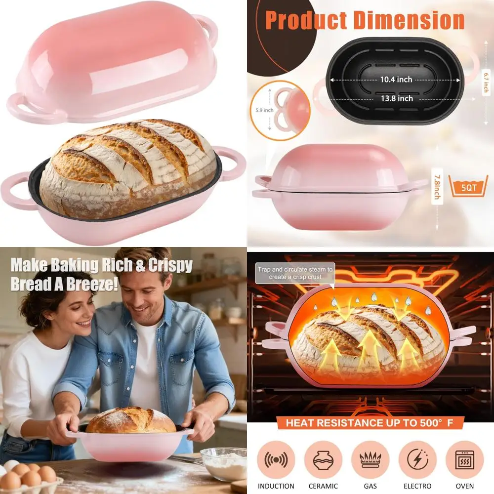 

Oval Cast Iron Sourdough Bread Pan, 5-Quart Loaf Pan with Lid, Perfect for Homemade Bread Baking and Baking Accessories