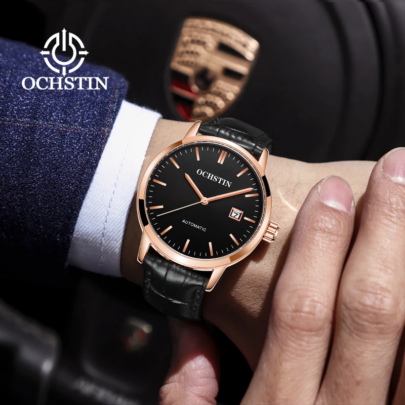OCHSTIN New Sale Master Series Mens Watches Automatic Mechanical Luxury Classic Leather Strap Auto Date Waterproof Wristwatch