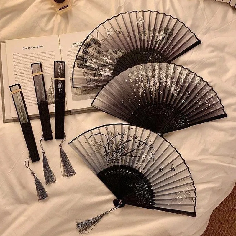 Bamboo Antique Folding Fan Chinese Style Fan Summer Female Dance Fan Portable Elegent Flower Hand Held Fan Exquisite Gifts - view 4