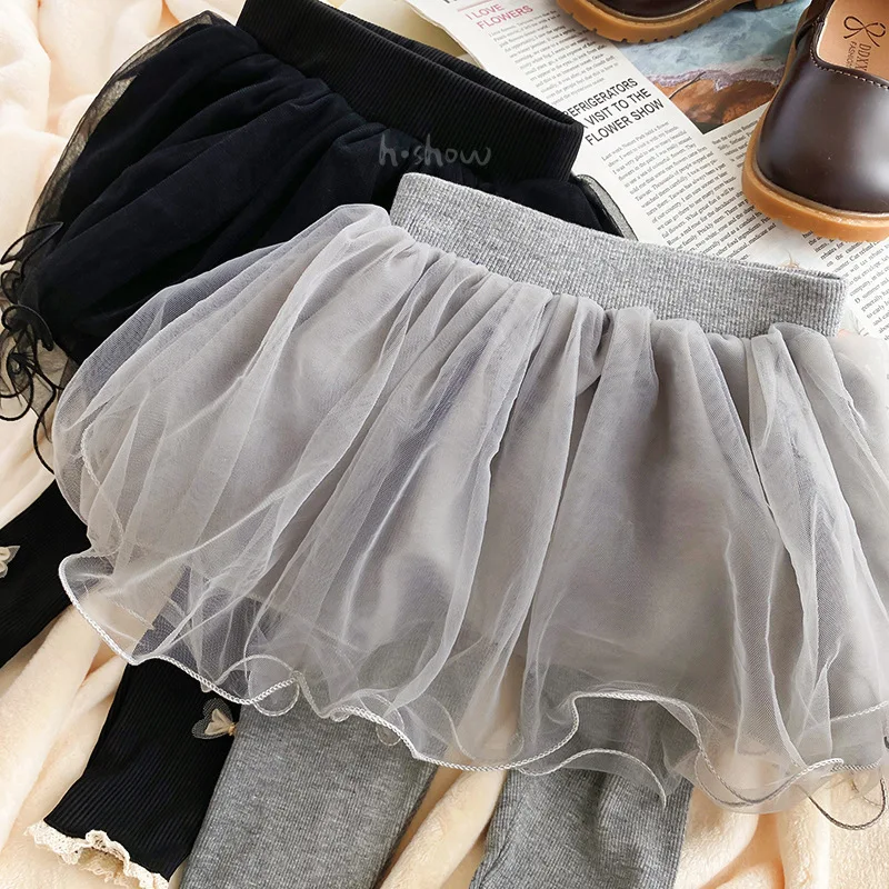 

Winter Fleece Leggings Children's Clothing with Bow Ties Fluffy Skirts Leggings Fake Two-piece Clothing