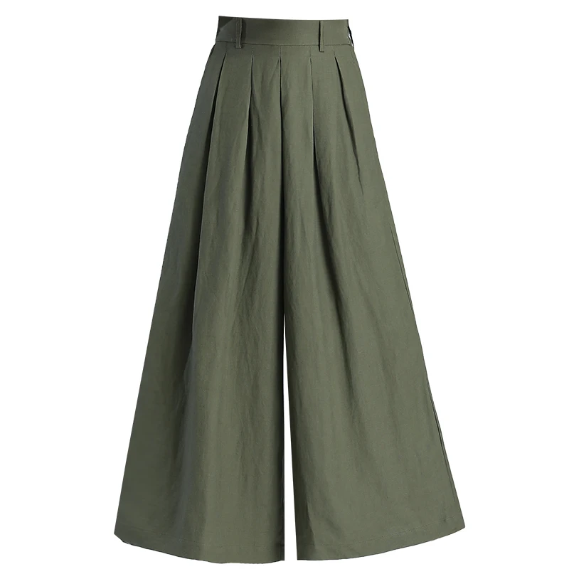 Linen Nine-Point Wide Leg Pants Women's 2024 Spring Thin Pants Skirt High Waist Eight-Point PantsCasual Loose Pants Cotton Linen