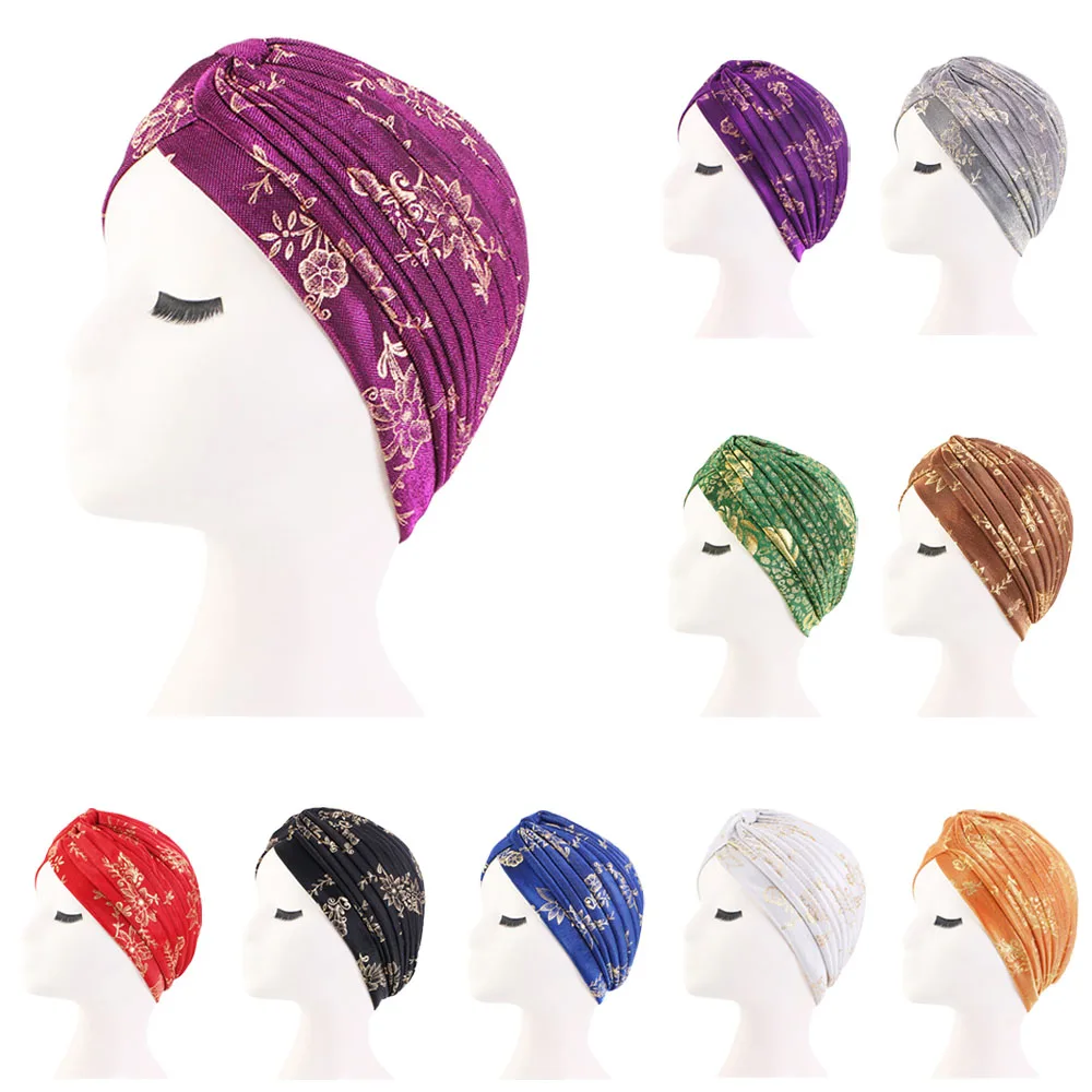 Twist Turban Caps Muslim Women Knot Muslim Hijab Shiny Glitter Indian Hat African Headwrap Casual Solid Color Simple Headscarf