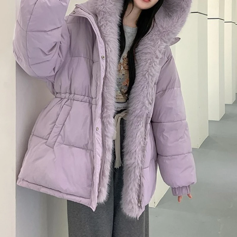 

Detachable Big Fur Collar Down Cotton-padded Jacket Women's Padded Waist Fur Pie Overcomes