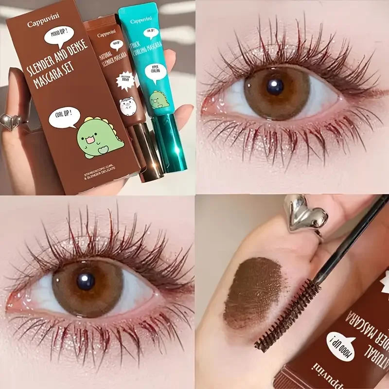 ชุดมาสคาร่ากระชับสัดส่วนและเพิ่มวอลลุ่ม - ชุดมาสคาร่าสีน้ําตาลและสีดํา, มาสคาร่าแต่งหน้าขนตากันน้ําและติดทนนาน Curl Non-smudge