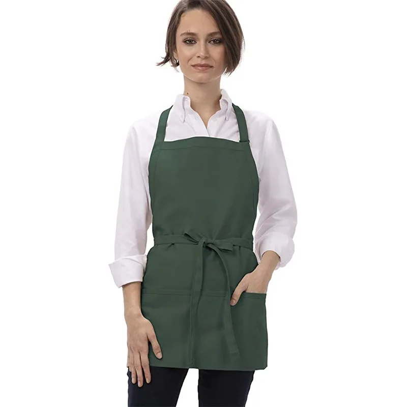 Polyester 3 Pocket Adjustable Neck Apron Home Cooking, Coffee Shop Catering Service Attendant Work Apron