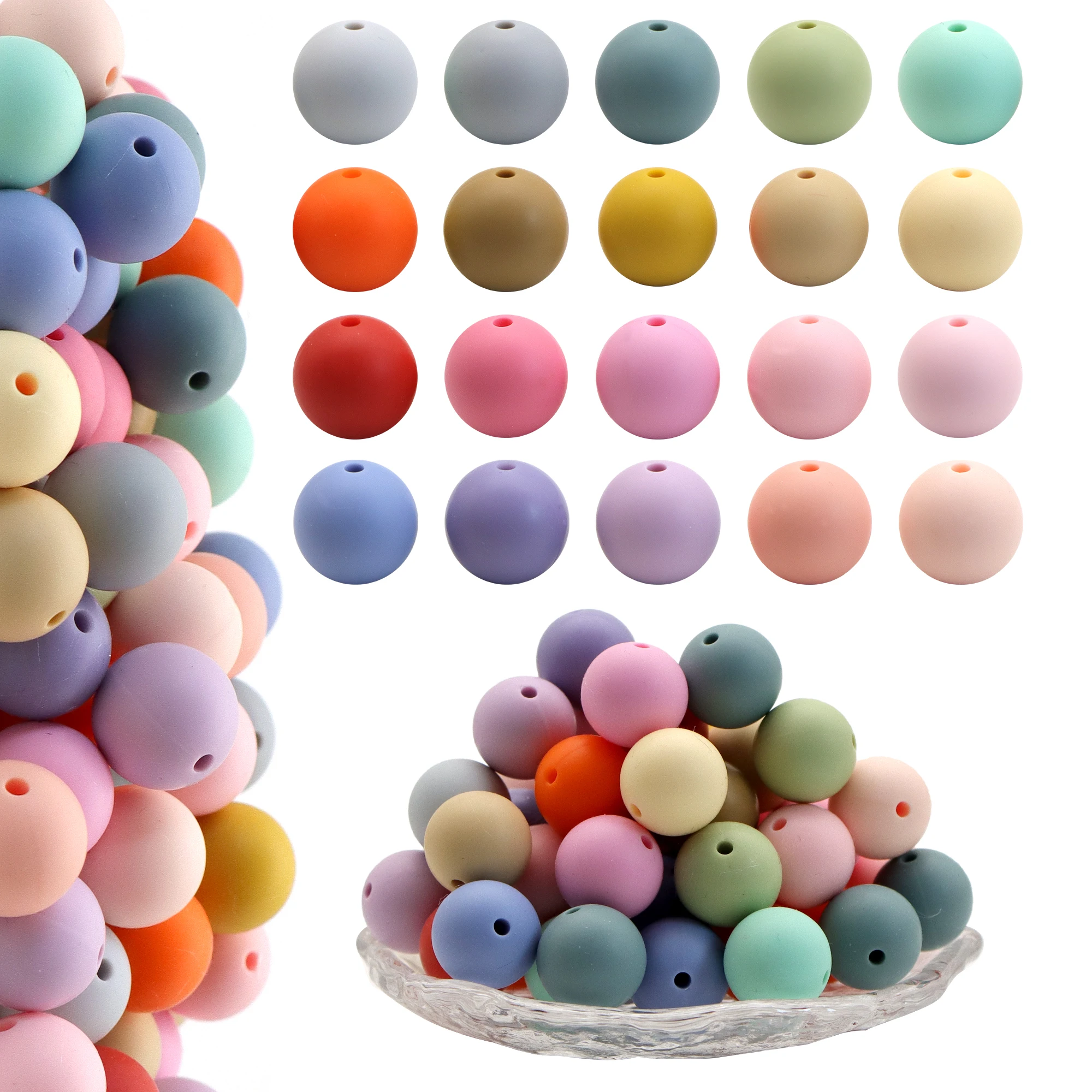 100pcs 15mm Baby Round Silicone Beads DIY Teethers Toys Keychain Pen Pacifier Chain Bracelet Silicone Teething Beads