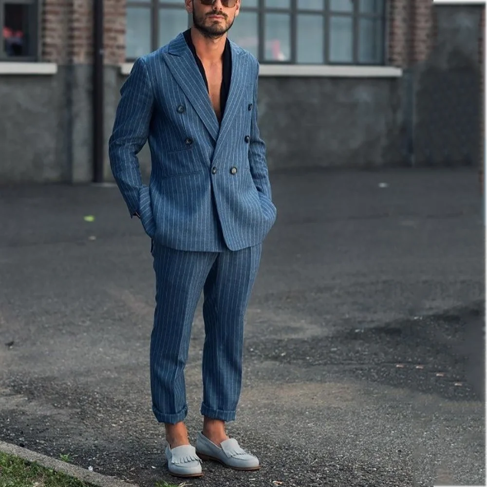 

Умные повседневные мужские костюмы в полоску, стильный прямой костюм с остроконечными лацканами, Homme, деловой комплект офисной официальной одежды для интервью