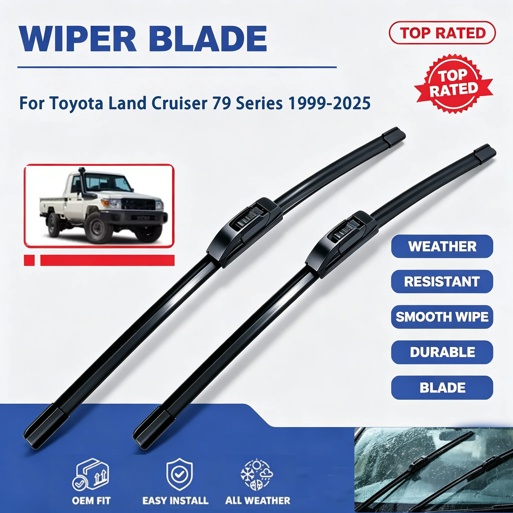 For Toyota Land Cruiser 79 Series 1999-2025 2PCS Front Wiper Blades Windscreen Car Accessories