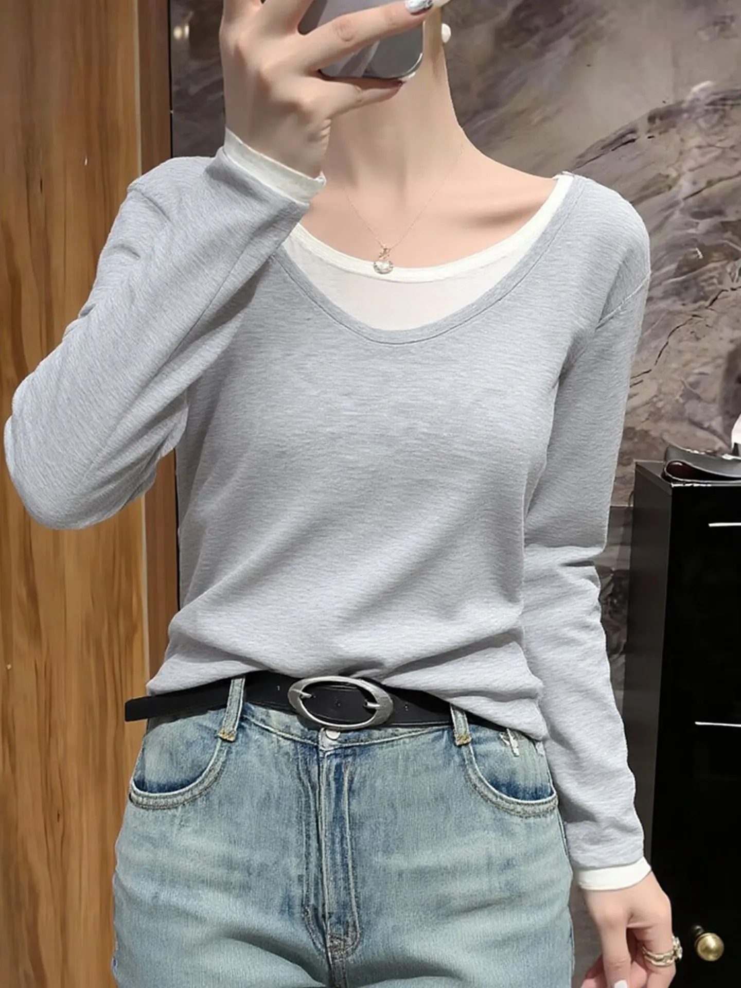 

Ele Korean Sle Long Sve round Ne Knitted Top Women's Skin-friendly Base Layer irt Comfortable Spring Faion