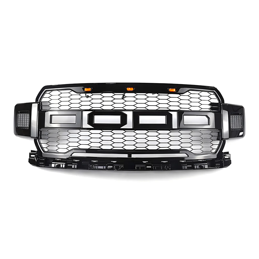 For Ford F150 F-150 Raptor 2018-2020 Front bumper grille with lights Honeycomb grille Radiator protection cover ABS Auto Parts