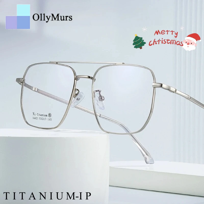 

OLLYMURS модные мужские очки с двойным лучом из титанового сплава, ретро-трендовые оптические оправы для очков по рецепту, женские 34421