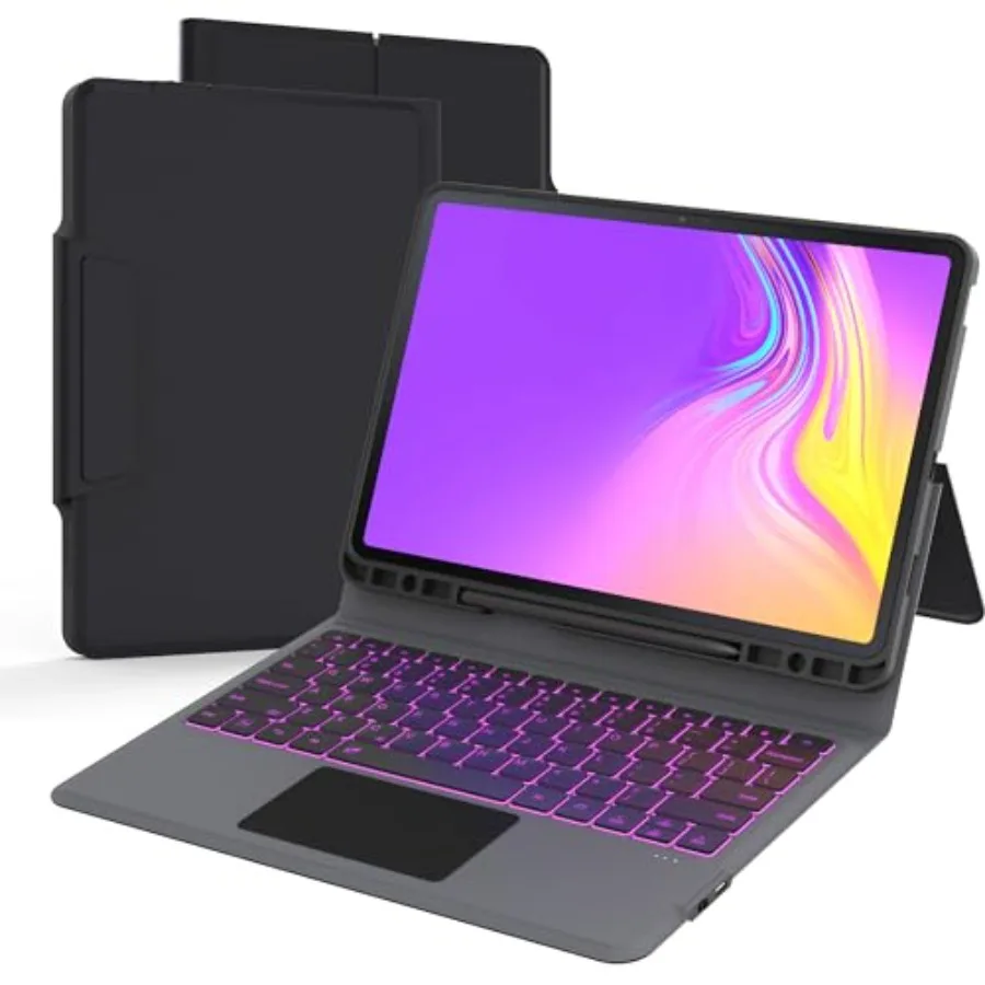 Keyboard Case for Samsung Galaxy Tab S7 FE/S8 Plus 12.4: 7-Color Backlit Trackpad Keyboard Smart Touch Wireless Key Board with