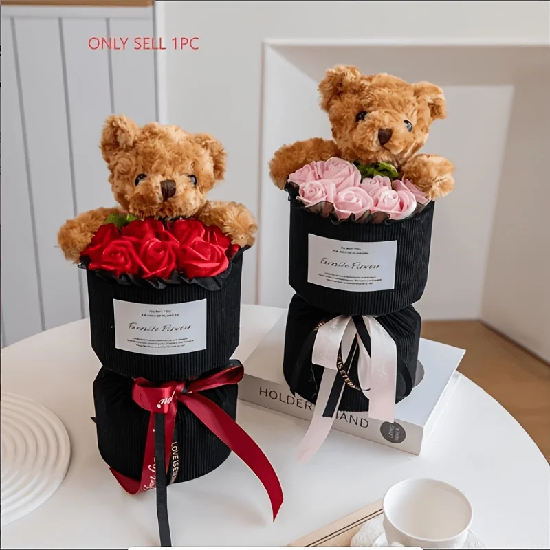 Teddybär Plüsch-Rosen Künstlicher Blumenstrauß Valentinstag-Geschenk; Geschenk für Freundin und Freund; Abschlussgeschenk; Muttertagsgeschenk