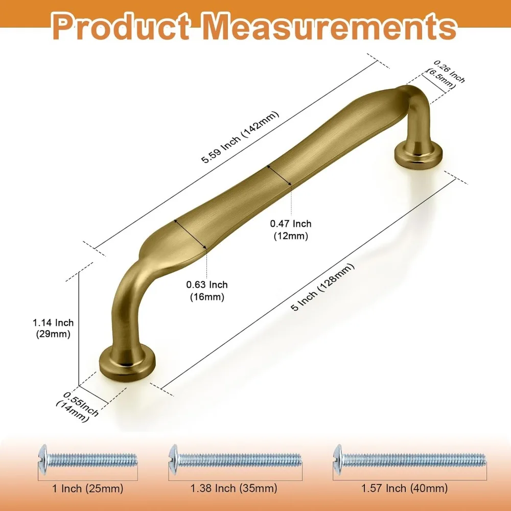 مقابض خزانة من سبائك الزنك والبرونز الشامبانيا مقاس 5 بوصة، ومراكز ثقب 128 مم، وأدراج خزانة المطبخ