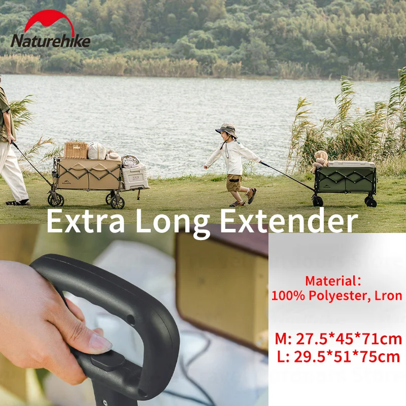 Naturehike Extra Long Extender Folding Wagon Cart Outdoor Duty Large Capacity Cart Camping Picnic Trolley Collapse Beach Cart