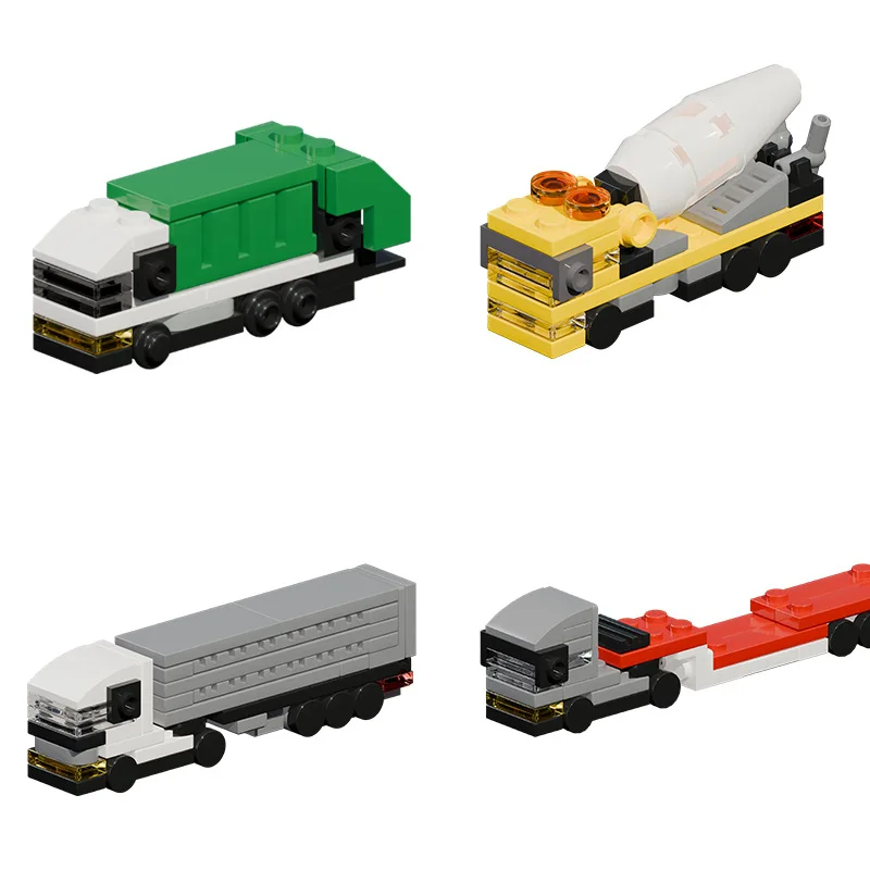 Mini vehículo de basura, camión mezclador de cemento, camión de cama plana larga, modelo de bloques de construcción, Kit de montaje de ladrillos, juguete, regalo de cumpleaños para niños