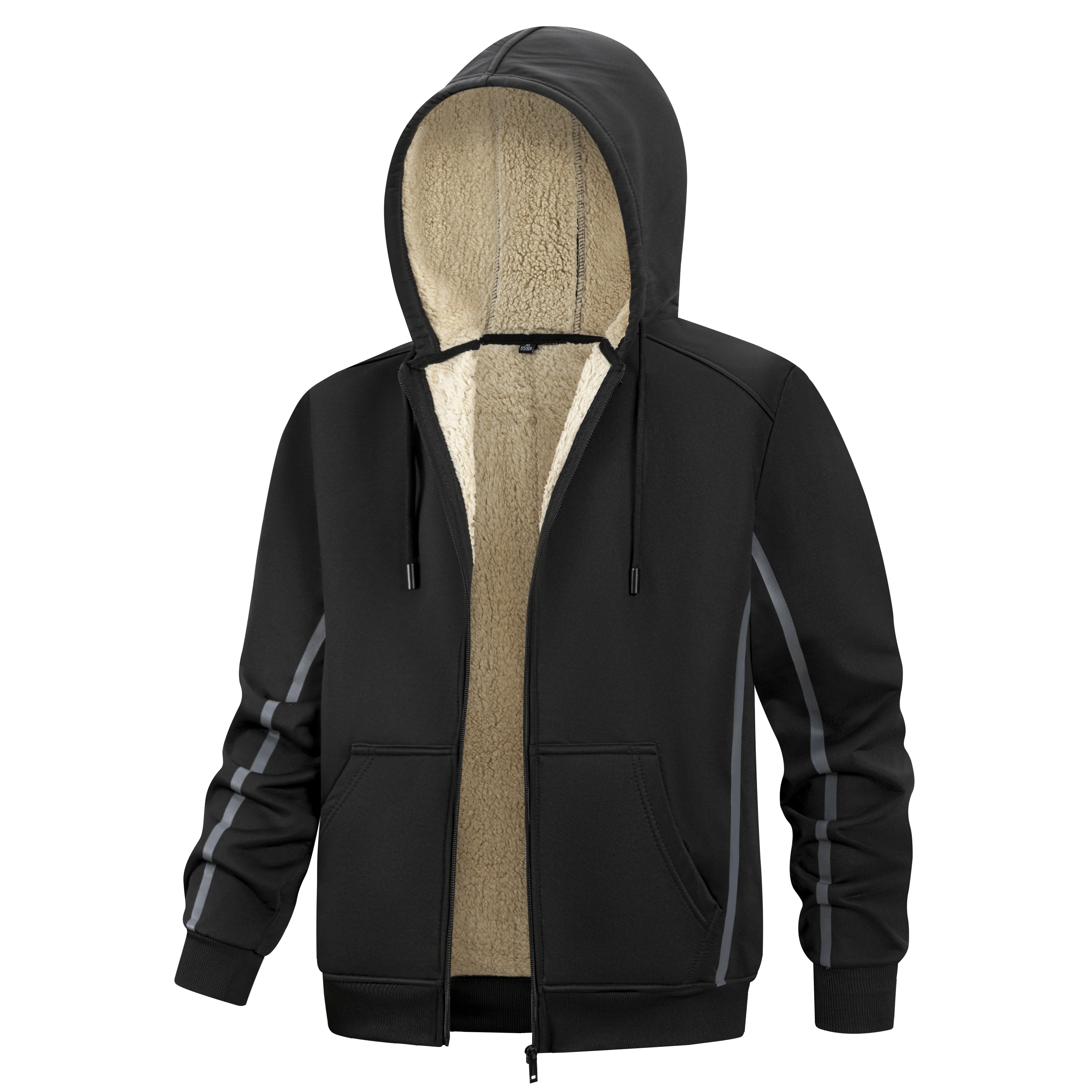 

Winter Lambswool Zipper Hoodies Thicken Warm Jackets Long Sleeve Sweatshirts Casual Sports Fleece Black Coats Hooded Men's Coat