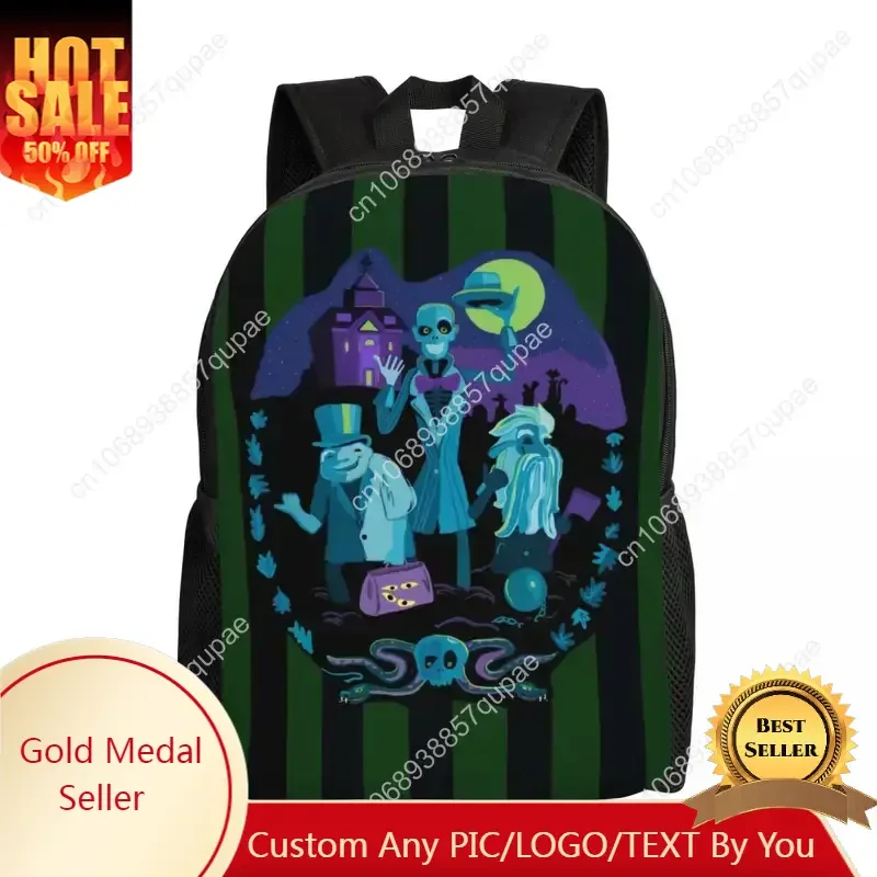 Custom Haunted Mansion Backpacks Men Women Casual Bookbag for College School Halloween Ghost Bags