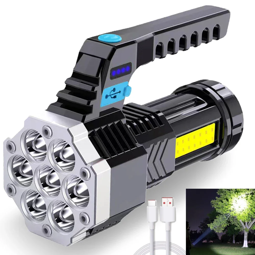 

Powerful 7LED Handheld Lamp 4 Lighting Modes USB Rechargeable Torch Outdoor Portable Flashlight Built-in Battery COB Side Light