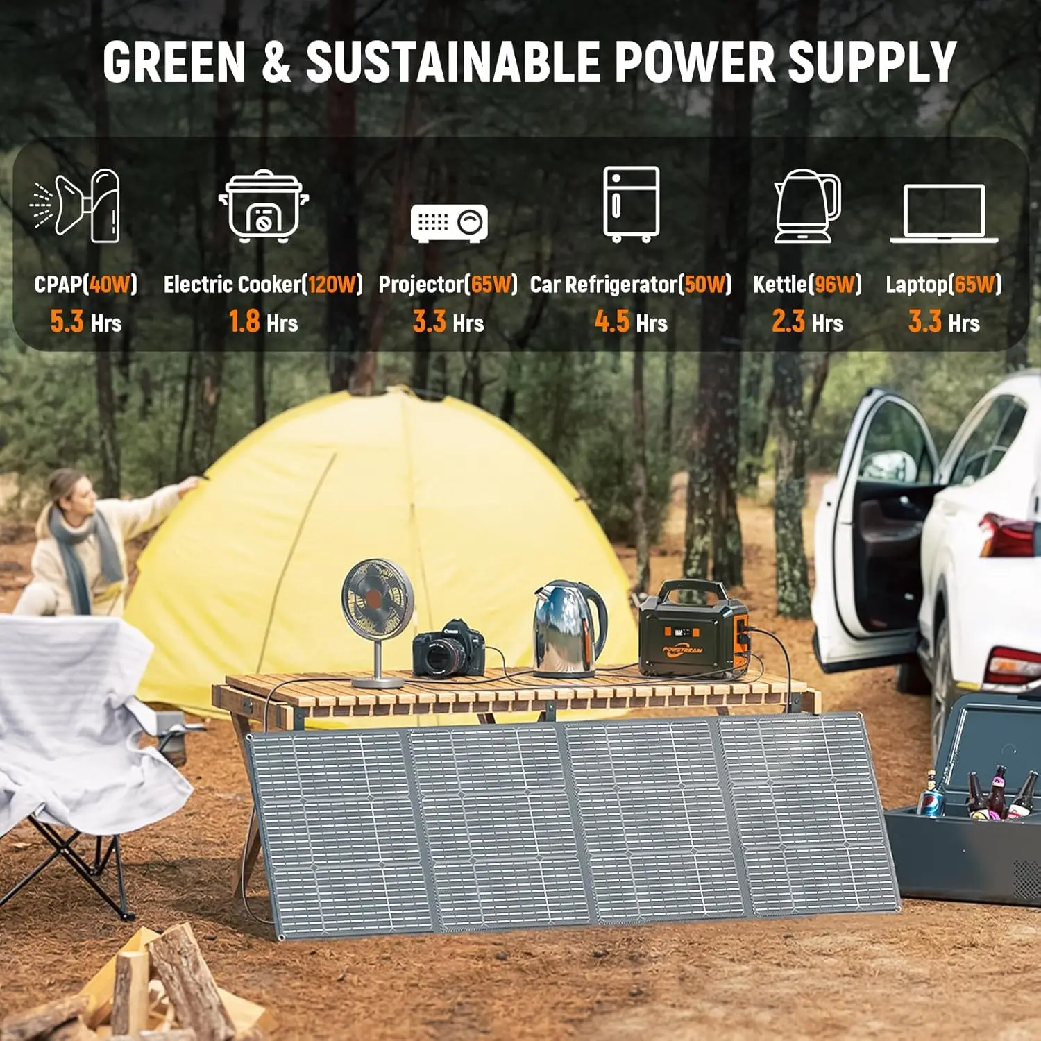 300W Solar Generator 296Wh Camping Portable Power Station with 60W Foldable Solar Panel Lithium Battery Power Bank