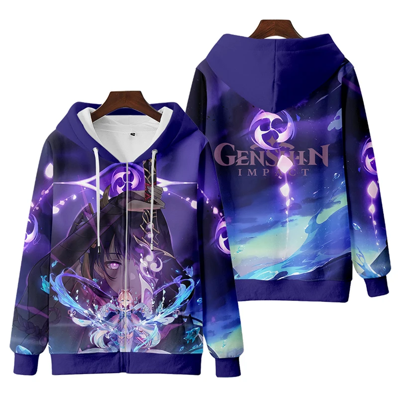 Sudadera con capucha de Genshin Impact Beelzebul para hombre y mujer, sudadera con cremallera, estampado 3D, Raiden Shogun Baal, Cosplay, chaqueta con capucha