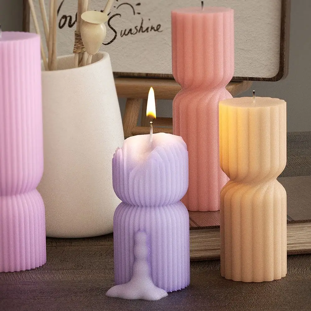 Pinstripe Pillar Stripe Cylindrical Candle Mold Silicone 3D Candle Mould Flat Top Geometry Columnar Mold Candle Making