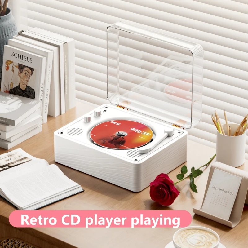 One-piece Cd Player Enthusiast Album Player Retro CD Machine Phonograph Modeling Bluetooth Speakers CD Player for Birthday Gift