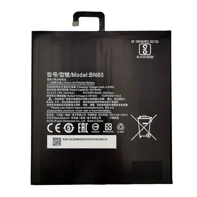 Fast Shipping 2025 Years 100% Original Xiao mi BN60 Battery For Xiaomi Pad 4 Tablet Pad4 MiPad4 6010mAh High Capacity Bateria