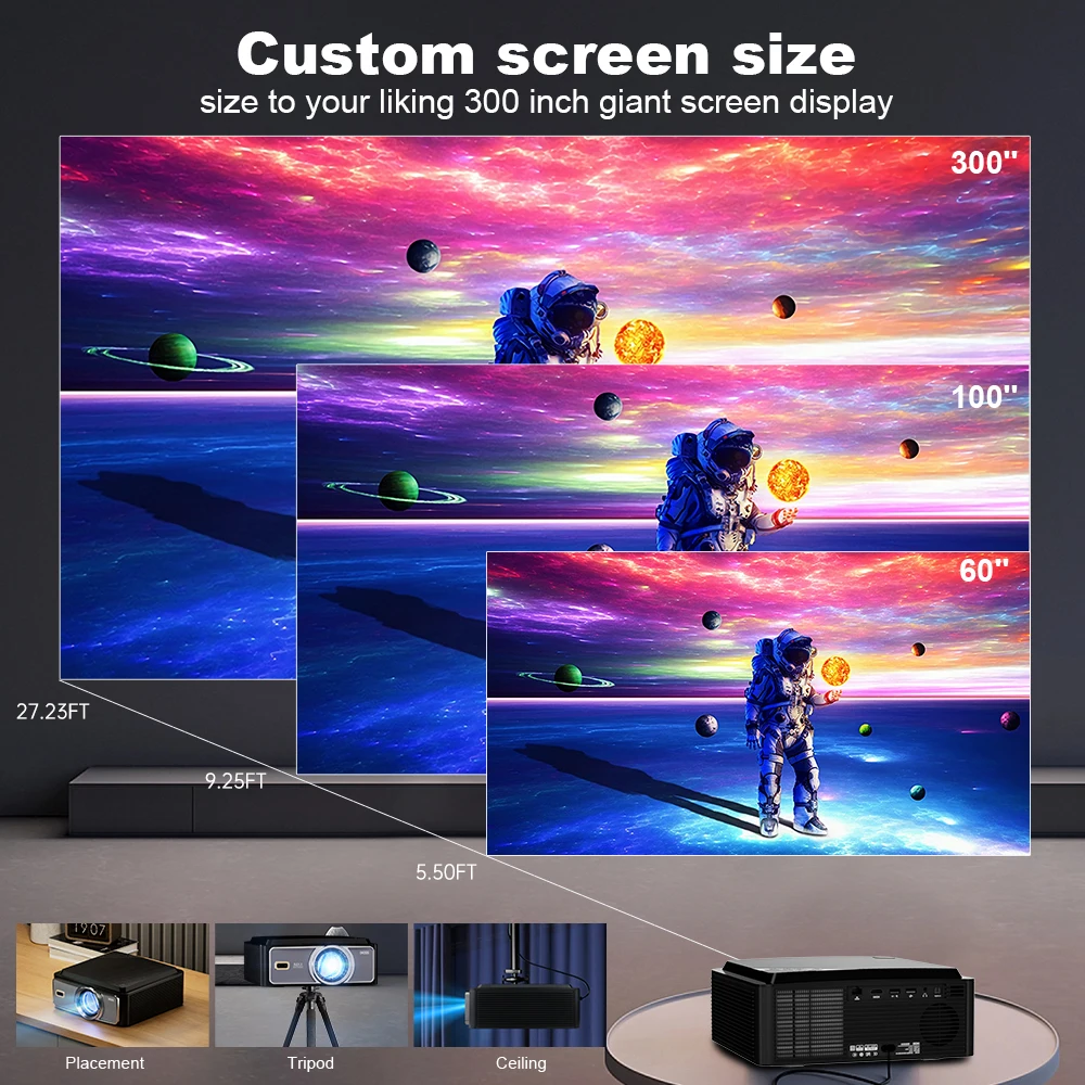 DESS 2025 New 4K Portable Projector 2500 Lumens LED Projector Dual WiFi6 Built-in Speaker BT5.2 Home Theater Video Projectors