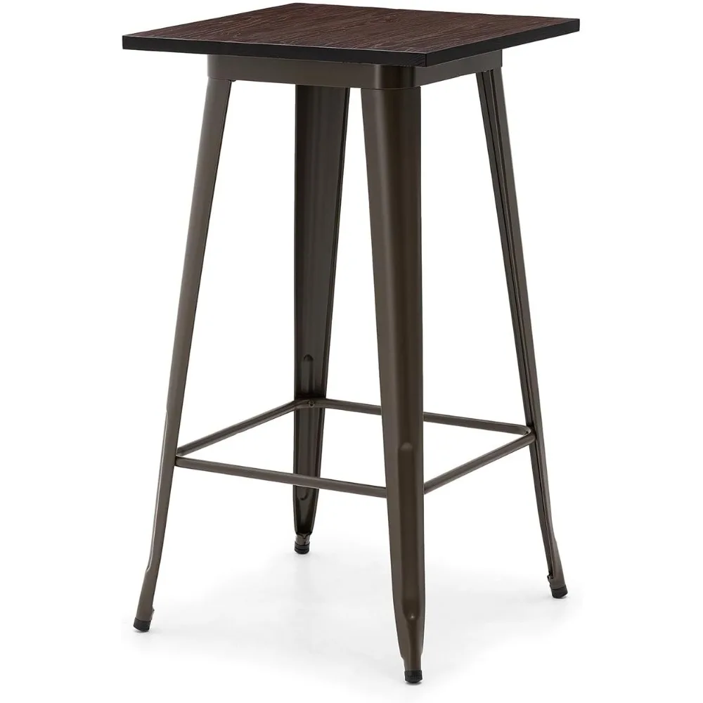 

Rustic Square Metal Wood Bar Table Bistro Pub Dining Room Sturdy Frame Pub Tables Height 41.25 Inch