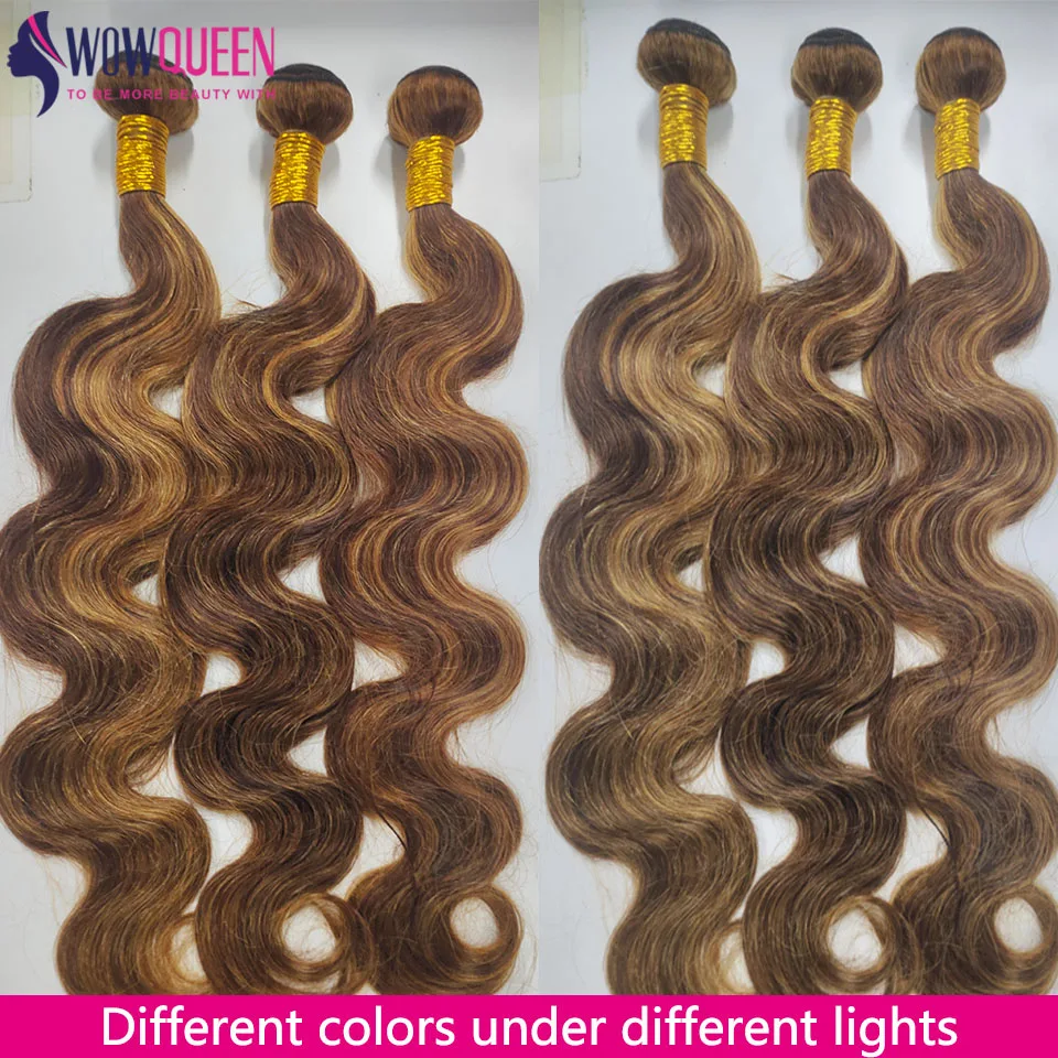 Paquetes de Cabello Brasileño con Ondas Cuerpo y Reflejos P4/27, Ombre Miel, Remy 5