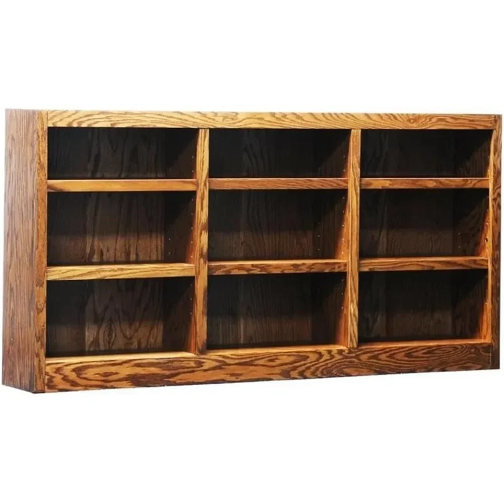 Retro 36 Inch Triple Width Wooden Bookshelf with 6 Adjustable Bookshelves and 3 Fixed Bookshelves That Need To Be Installed