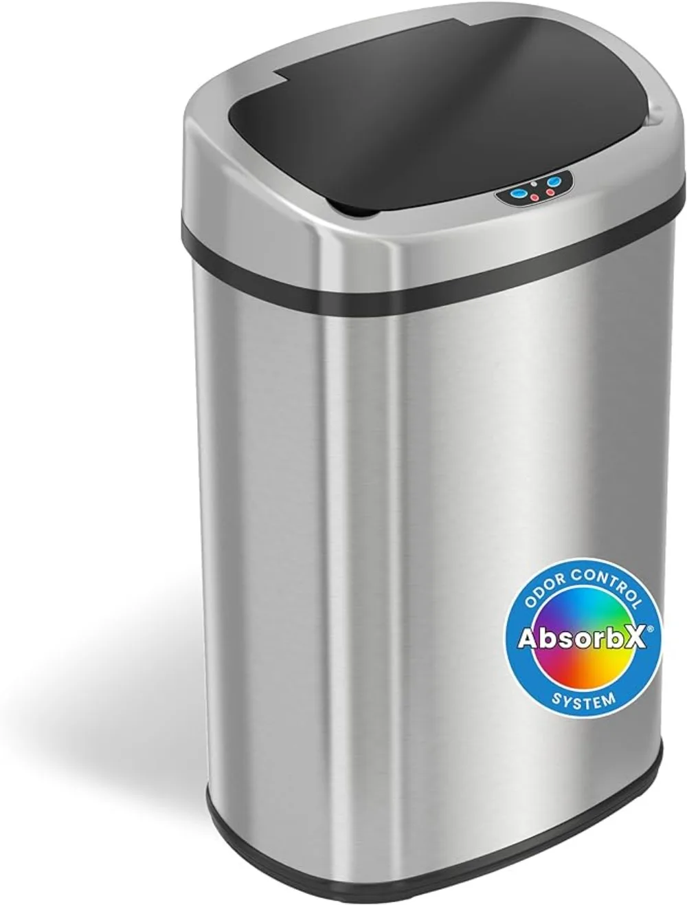 13 Gallon SensorCan Kitchen Trash Can with Odor Filter, Stainless Steel, Oval Shape, Sensor-Activated Lid Garbage Bin for Home