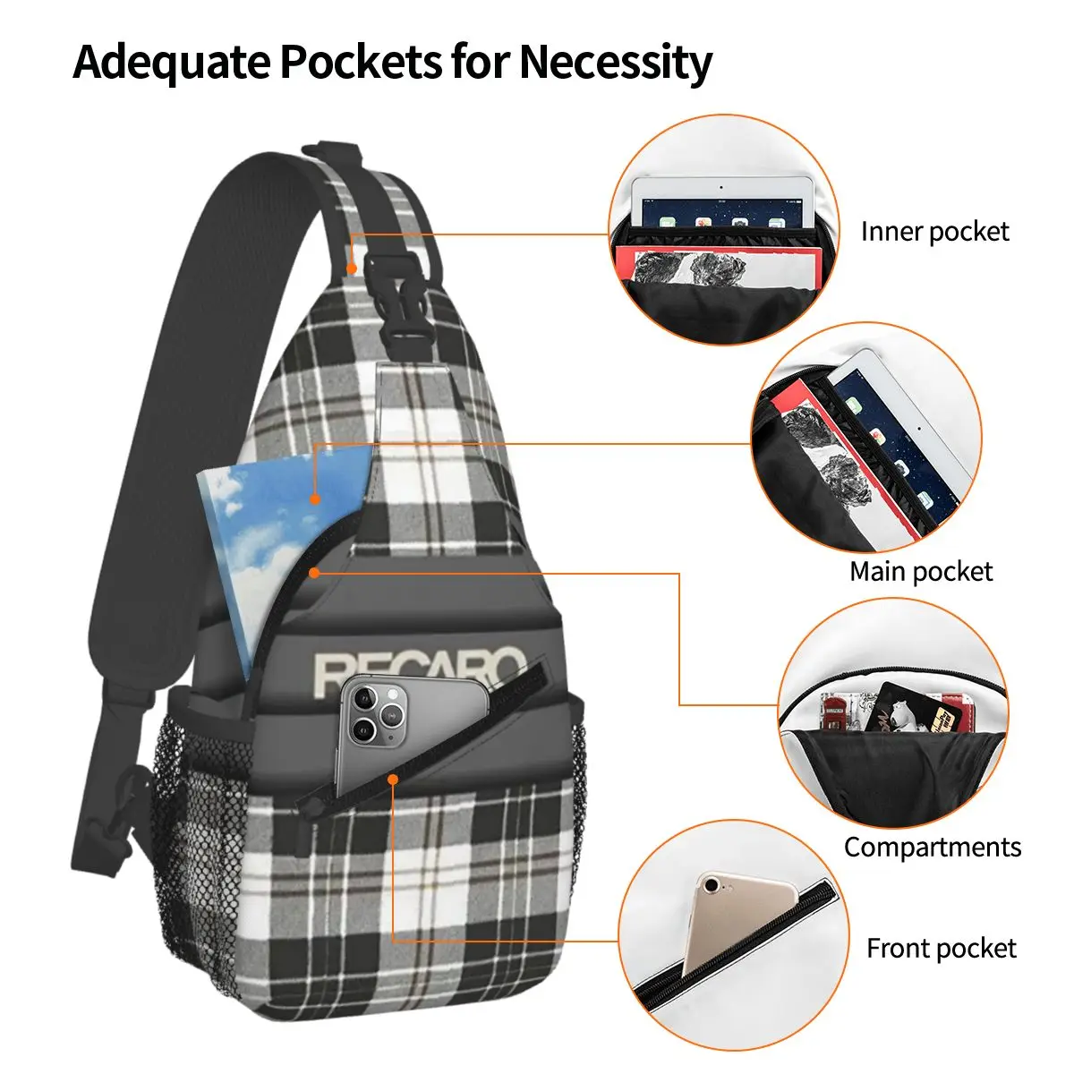 R-Recaro-S Chest Bag Men Sling Crossbody Backpack Chest Bag Travel Hiking Daypack Shoulder Bag view 2