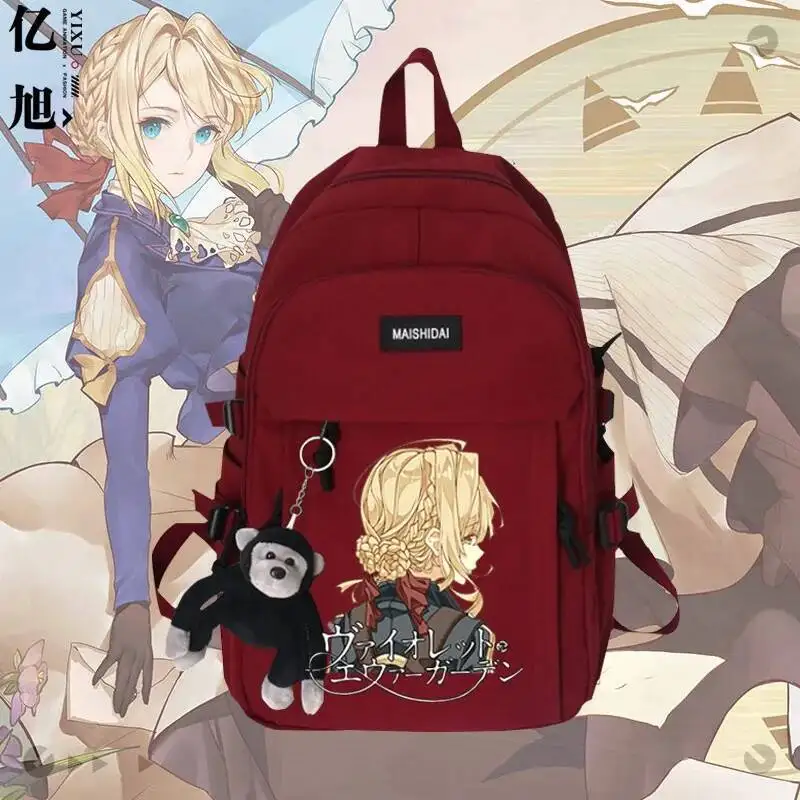 

Anime Game Black White Green Red Violet Evergarden Student Teens School Bags Backpacks
