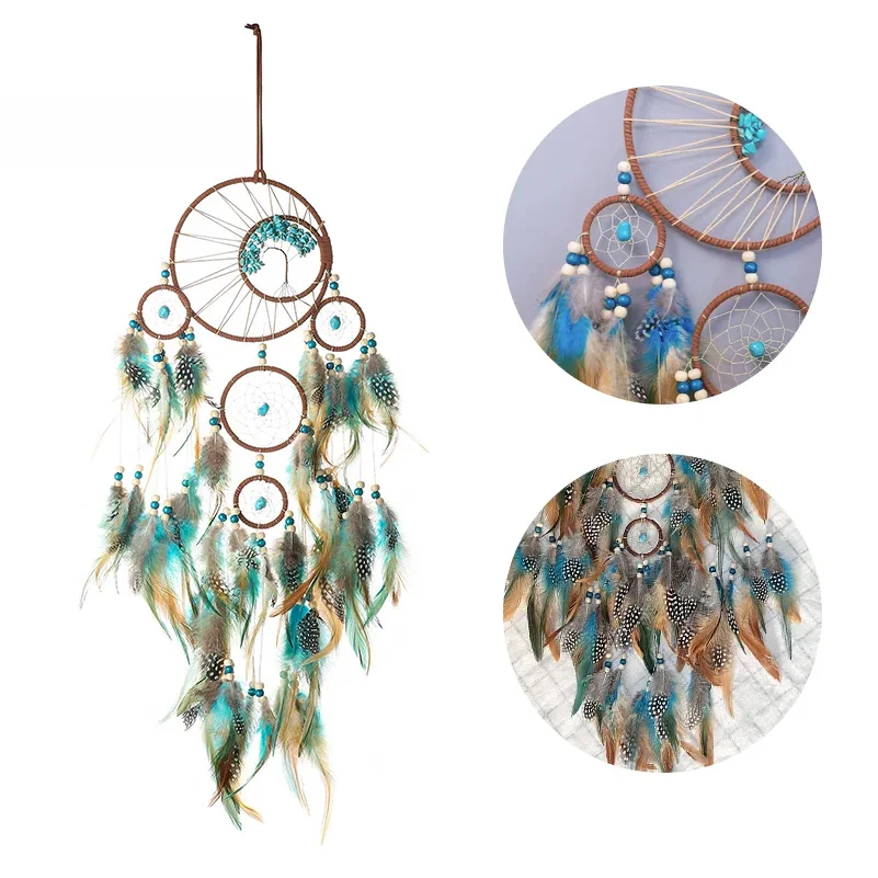 Dream Catcher Vintage Wind Chime Hanging Ornaments Home Decor Indian Natural Stone Tree Of Life Dream Catcher Wall Decorations