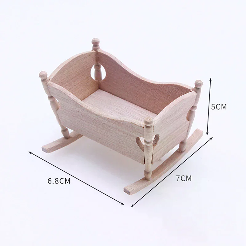 1:12 Dollhouse Miniature Wooden Baby Cardle Bed Pretend Play Furniture Decoration For Kids view 5