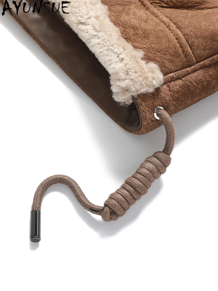 AYUNSUE 2025 Nuova Giacca in Shearling Donna 100% Lana Naturale Giubbotti per Donna Vestiti Giacca in Pelliccia di Agnello di Alta Qualità Abrigo Mujer