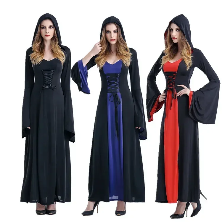 

Role-playing Outfit Renaissance Gothic Vampire Witch Costume Adult Fantasia Halloween Witch Hooded Fancy Party Masquerade Long D