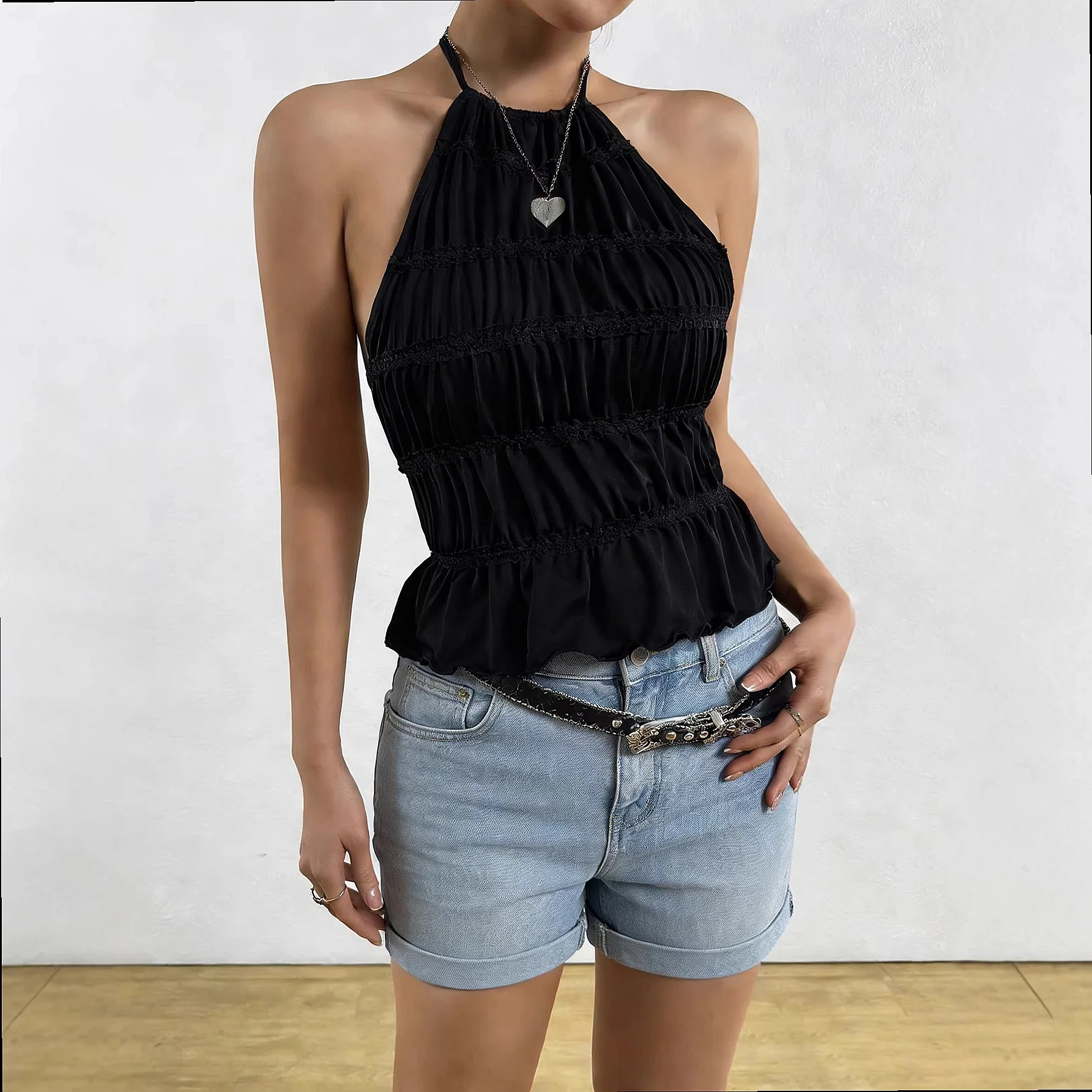 Elegant Backless Blouse Summer Tops Women Twist Knot Tie Back Blouses Spring Summer Tops