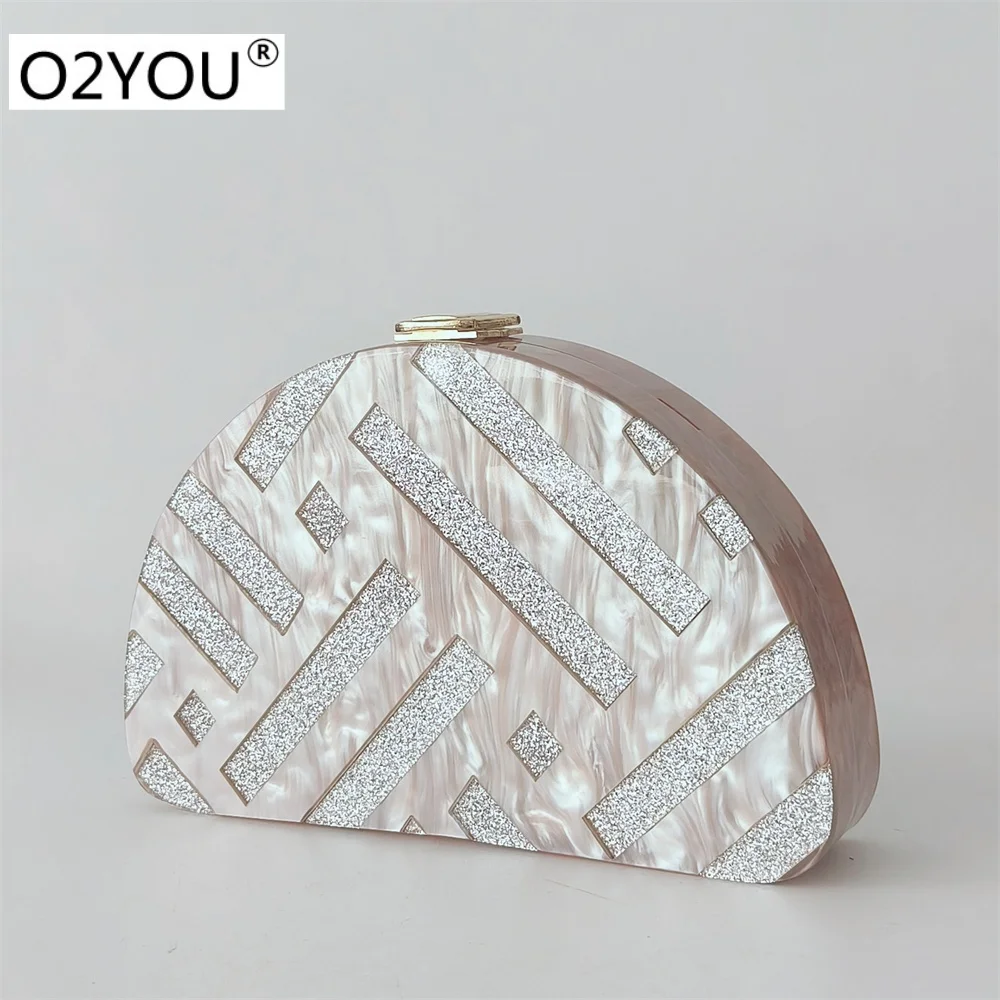

Elegant Lady Prom Wedding Party Handbags Half Moon Crossbody Shoulder Bags Acrylic Evening Box Bag Women Clutch Beach Purses