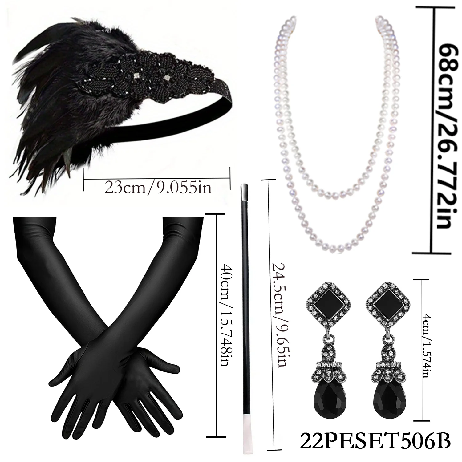 PESENAR Black 1920s Costume and Accessories Set, Suitable for 1920s Themed Party and Cosplay