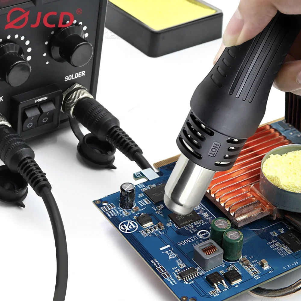 JCD 8586D LED Digital Soldering Station Hot Air Gun Rework Station Electric Soldering Iron For Phone PCB IC SMD BGA Welding 8586