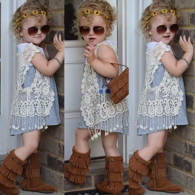 Toddler Kids Baby Girls Clothes Spring Summer Crochet Lace Hollow Cardigan Tops Vest Tassels Waistcoat Costume