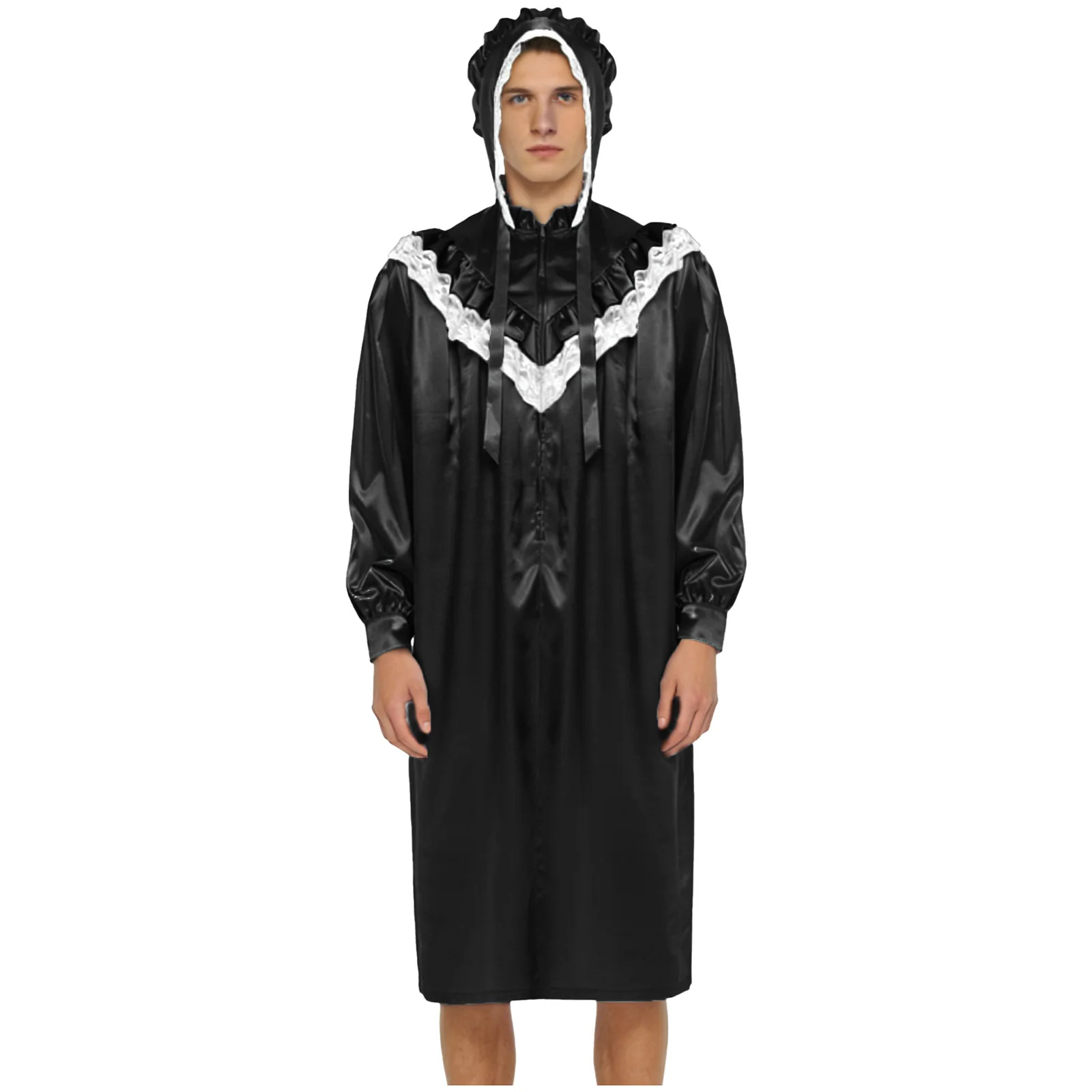 

Мужской роскошный комплект для сна: ночная рубашка с длинным рукавом из гладкого сатина и шапочка на завязках для пижамной вечеринки