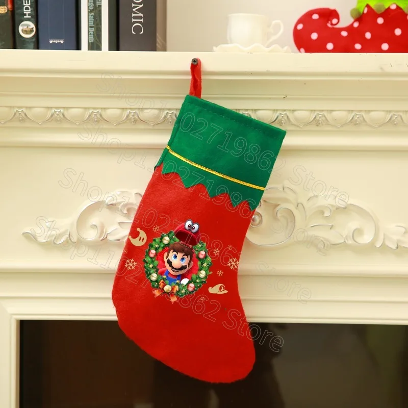 سوبر ماريو بروس عيد الميلاد تخزين الأميرة الخوخ حقائب للهدايا الكرتون أنيمي الأجهزة الطرفية المشتقة عطلة زينة المنزل