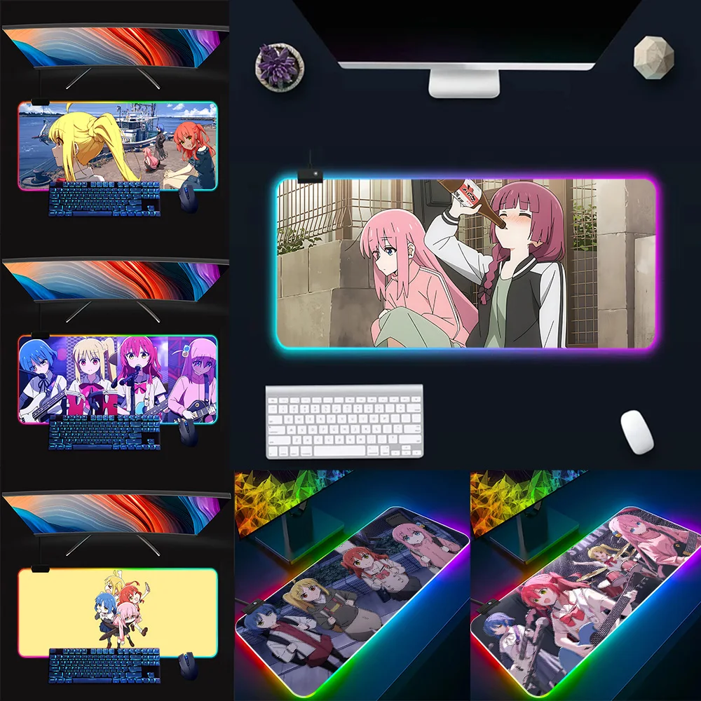 

Anime Bocchi the Rock! RGB Pc Gamer Keyboard Mouse Pad Mousepad LED Glowing Mouse Mats Rubber Gaming Computer Mausepad