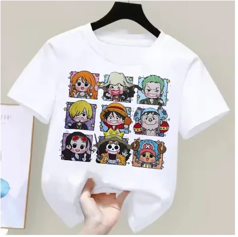 One Piece Summer Anime T-Shirts for Boys and Girls Cotton Tops Featuring Luffy, Zoro, Nami, and Chopper - Cute Cartoon T-Shirts